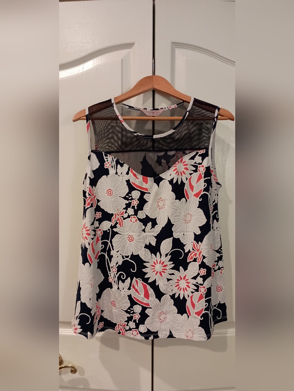 SJS Navy Floral Sleeveless Camisole with Coral & White Accents